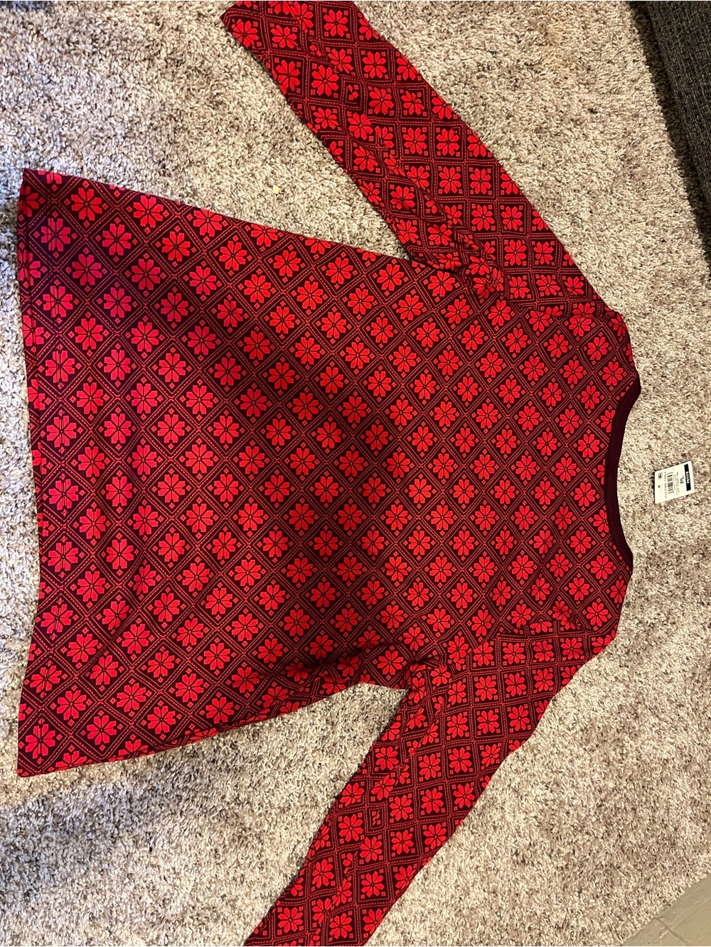 Red & Black Geometric Floral Long Sleeve Dress
